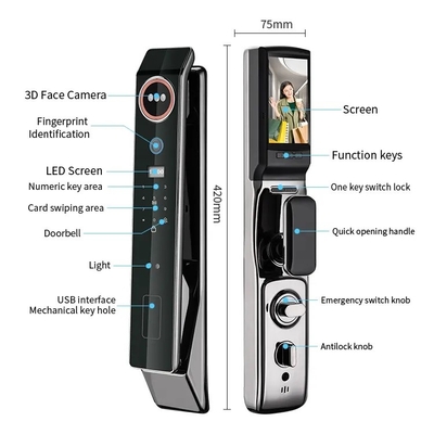 Glomarket Factory Price Wifi App έξυπνη κλειδαριά πόρτας με αναγνώριση προσώπου βιομετρικά δακτυλικά αποτυπώματα Cerradura υποστήριξη λειτουργία ιντερκόμ