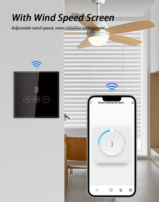 Glomarket Tuya Smart Wifi Εναλλακτής ανεμιστήρα οροφής Eu Standard Glass Touch Wall App Απομακρυσμένο έλεγχο Ηλεκτρικός διακόπτης ταχύτητας ανεμιστήρα