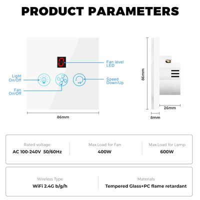 Glomarket Tuya Wifi Fan Light Switch Touch 3 In 1 Switch 5 ρυθμιστική ταχύτητα οροφής Fan Switch για Alexa Google Home