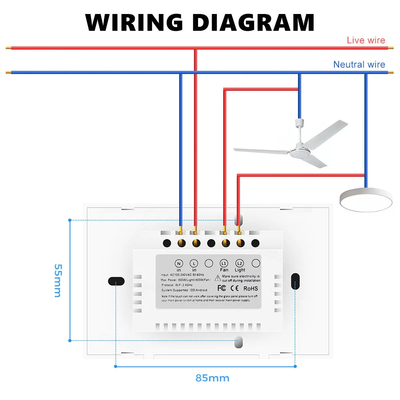 Glomarket Tuya Wifi Fan Light Switch Touch 3 In 1 Switch 5 ρυθμιστική ταχύτητα οροφής Fan Switch για Alexa Google Home