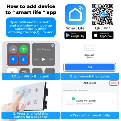 Glomarket Smart Home 8 Gang Wall Switch US Standard Tuya Voice APP Απομακρυσμένος έλεγχος ασύρματος τοίχου Touch Light Switch