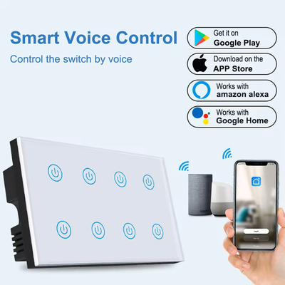 Glomarket Smart Home 8 Gang Wall Switch US Standard Tuya Voice APP Απομακρυσμένος έλεγχος ασύρματος τοίχου Touch Light Switch