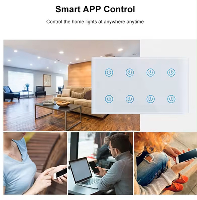 Glomarket Smart Home 8 Gang Wall Switch US Standard Tuya Voice APP Απομακρυσμένος έλεγχος ασύρματος τοίχου Touch Light Switch