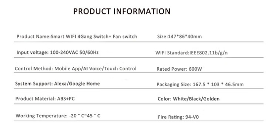 Glomarket Tuya Smart Wall Touch Switch Glass Panel Ηλεκτρικό φως και ανεμιστήρας Διακόπτης Smart Life Alexa φωνητικό έλεγχο