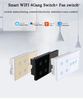 Glomarket Tuya Smart Wall Touch Switch Glass Panel Ηλεκτρικό φως και ανεμιστήρας Διακόπτης Smart Life Alexa φωνητικό έλεγχο
