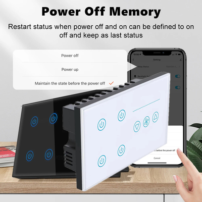 Glomarket Tuya Smart Wall Touch Switch Glass Panel Ηλεκτρικό φως και ανεμιστήρας Διακόπτης Smart Life Alexa φωνητικό έλεγχο