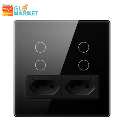 Glomarket Smart Wifi Βραζιλία Standard Smart Home Tuya Smart 4 Gang Switch And Socket Wifi Smart Wall Socket Δουλεύει με την Alexa