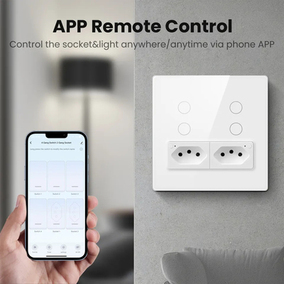 Glomarket Smart Wifi Βραζιλία Standard Smart Home Tuya Smart 4 Gang Switch And Socket Wifi Smart Wall Socket Δουλεύει με την Alexa