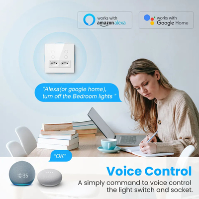 Glomarket Smart Wifi Βραζιλία Standard Smart Home Tuya Smart 4 Gang Switch And Socket Wifi Smart Wall Socket Δουλεύει με την Alexa